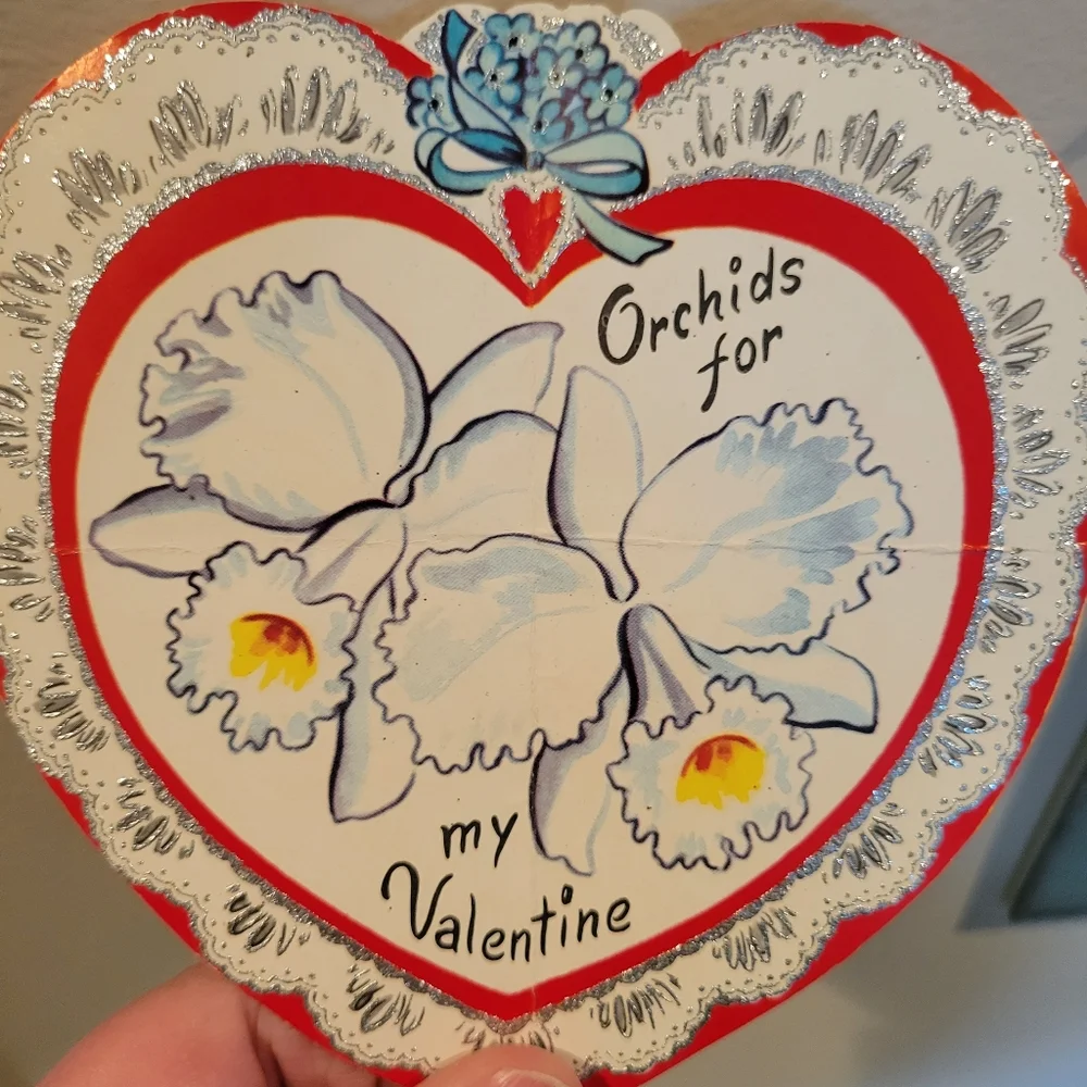 Vintage Valentine's Day Card ~ Orchid ~ Flowers ~ Pretty Ephemera ~ FINAL PRICE